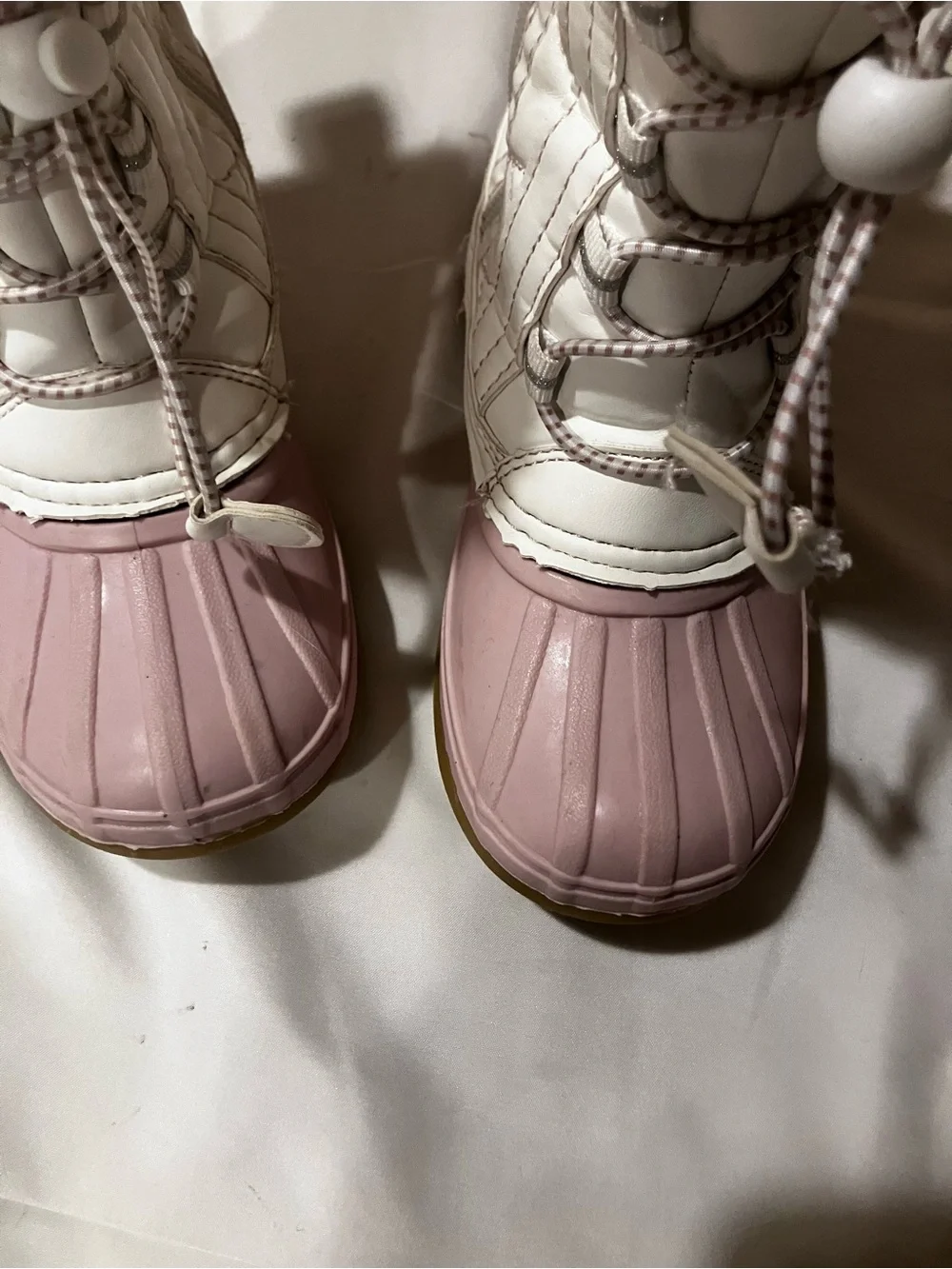 Khombu Toddler Girls Size 12 Pink White Waterproof Snow Boots Faux Fur Duck Boot
